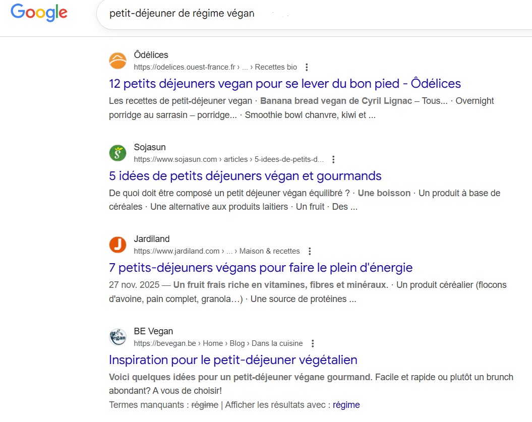 petit dejeuner vegan recherche google