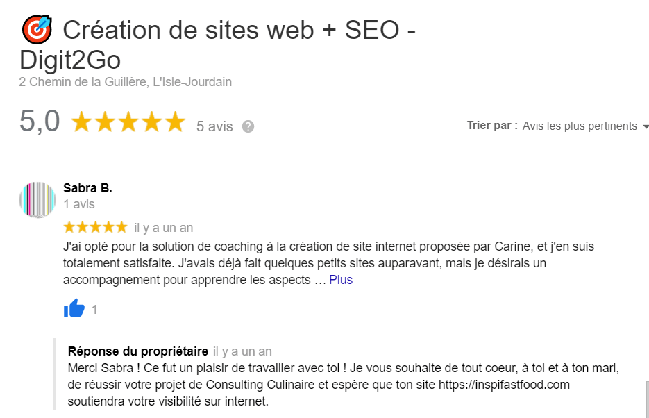 Avis Google My Business fiche
