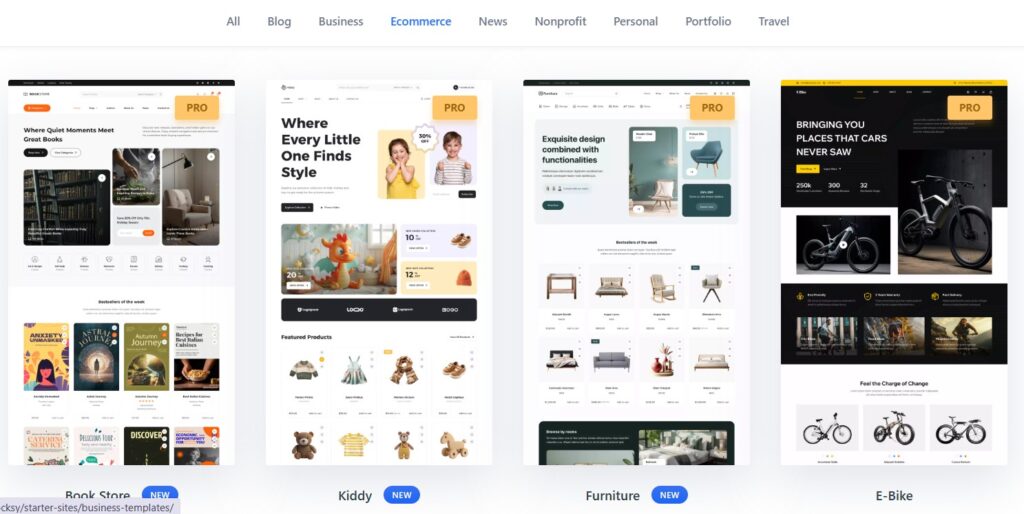 blocksy theme starter sites