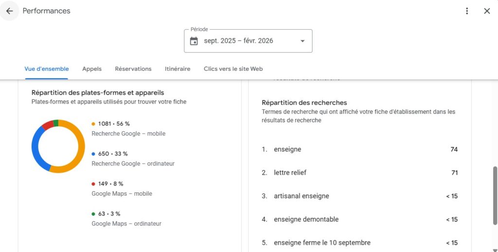 statistiques google business profile